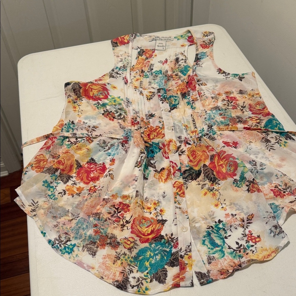 Y2K Boho Spring FairyCore Baby doll Romantic Floral tie racer back Tank L